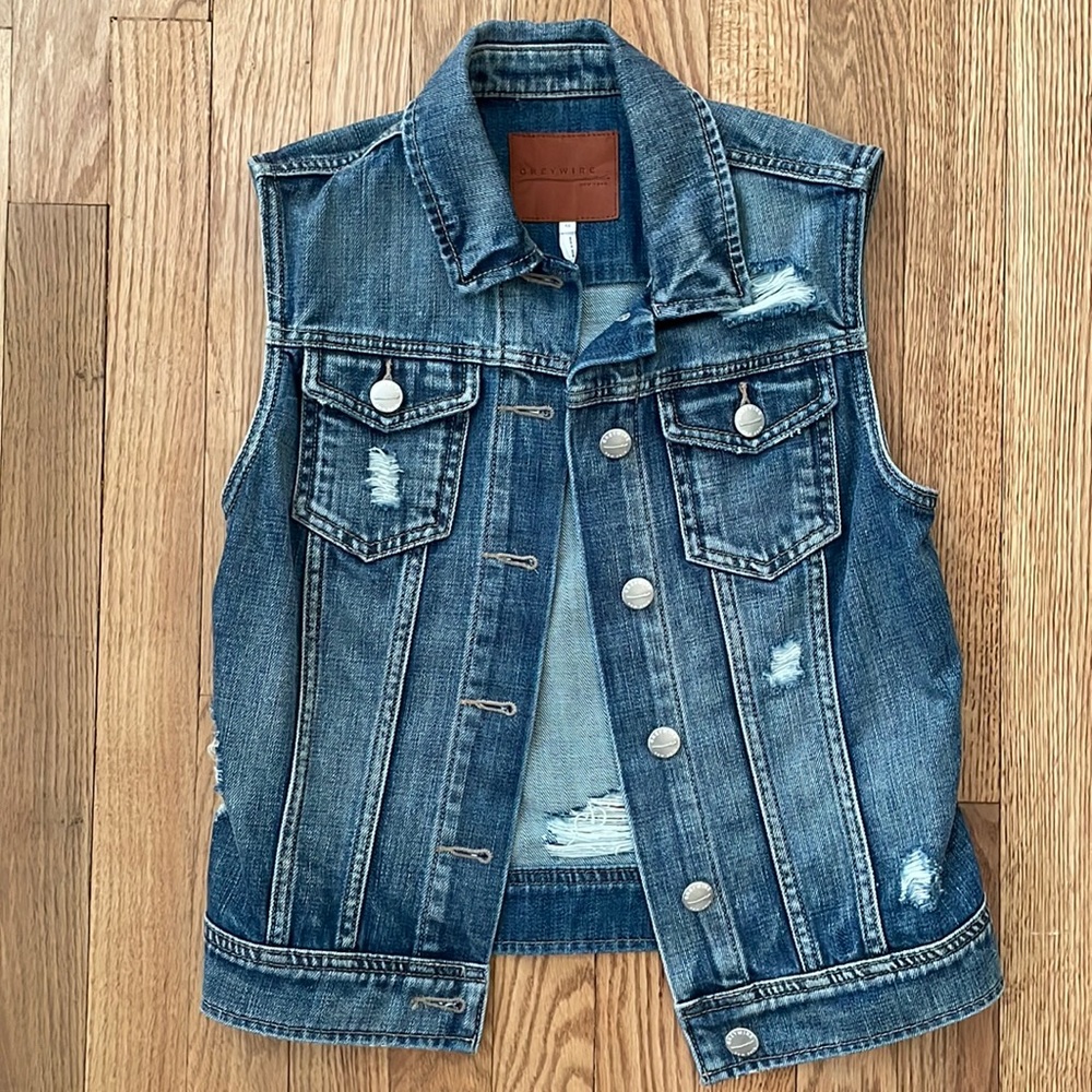 NWOT Distressed Denim Vest